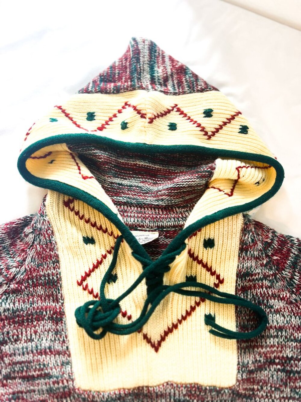 VINTAGE KMART 70’s Knit Boho Hoodie Bell Sleeve Variegated Sweater - Picture 4 of 12